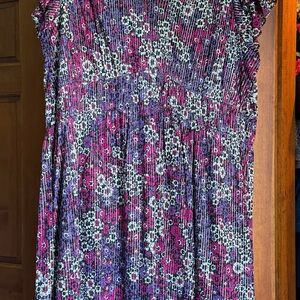MICHAEL Michael Kors Purple and Pink Floral Pleated V-Neck Dress